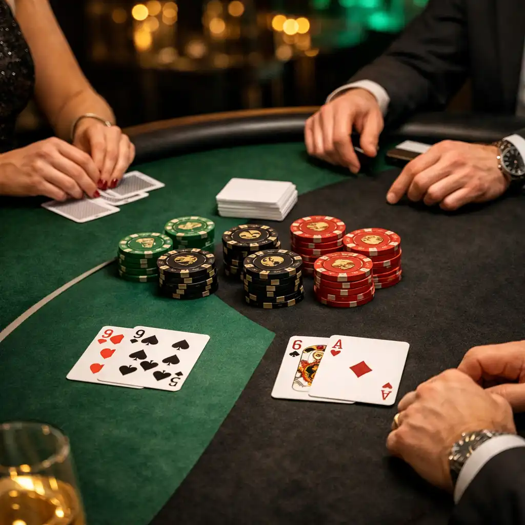 Elegancki stół blackjacka z zielonym i czarnym suknem