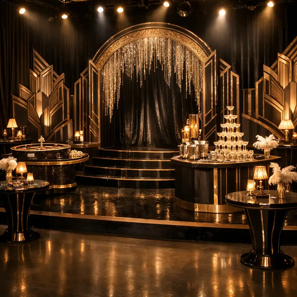 Scenografia eleganckiej gali inspirowanej stylem Wielkiego Gatsby’ego